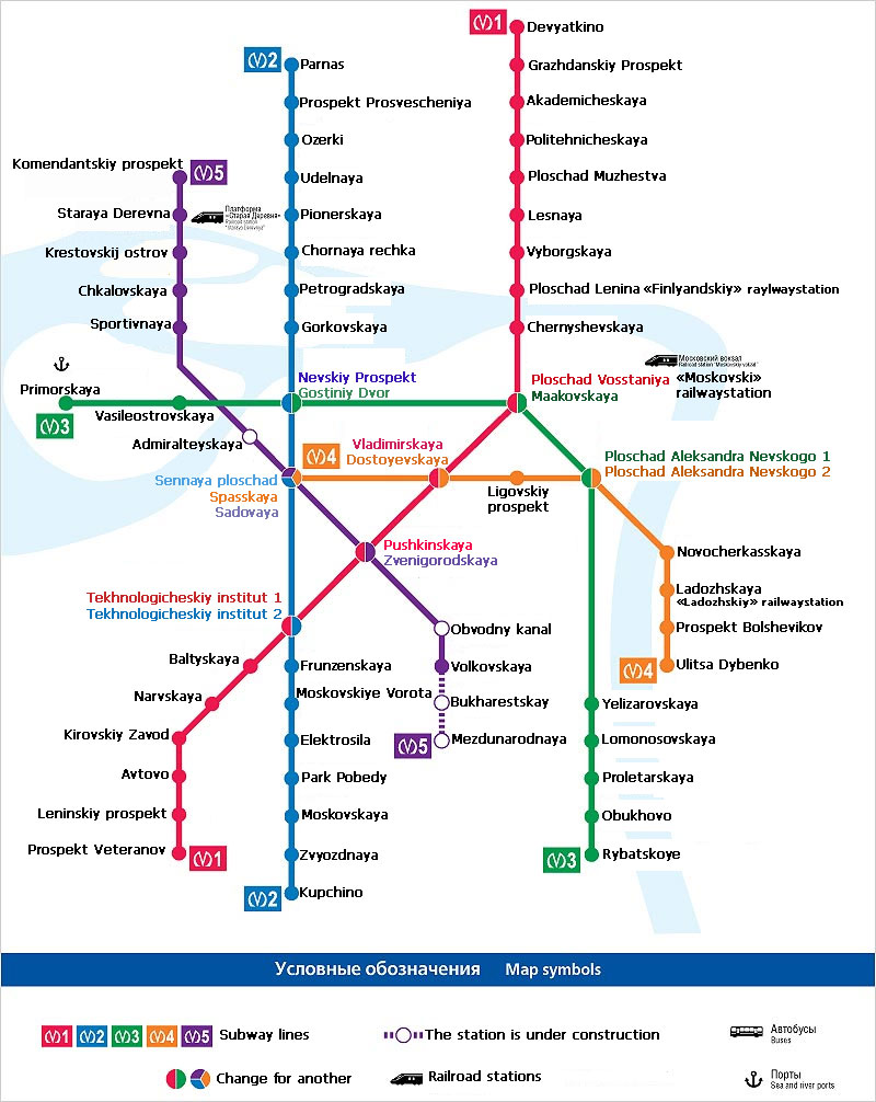 Pietarin metro kartta, metro asemat