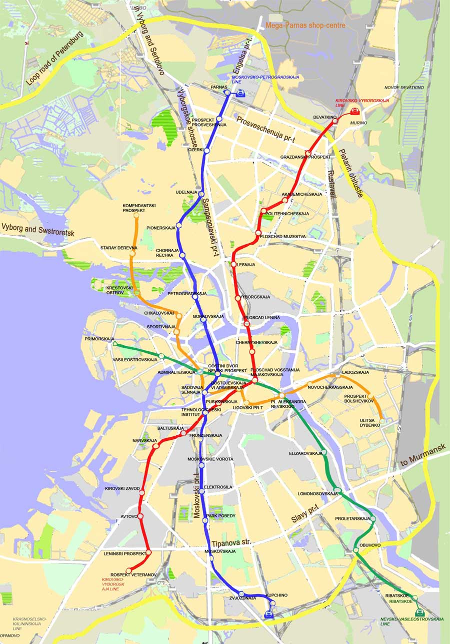Pieteri kartta ja metroasemat, ohitustie.