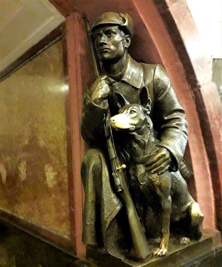 Sculpture at the Ploshchad Revolyutsii metro station in Moscow
